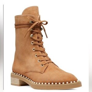 Stuart Weitzman Women's Sondra Faux Pearl Lace Up Combat Boots size 9